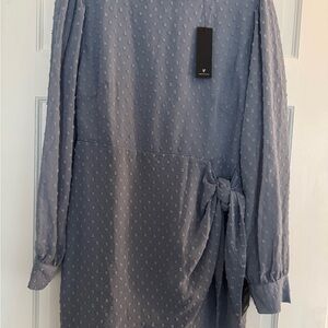 NWT Elegant Gray blue/Dress with Bow Detail